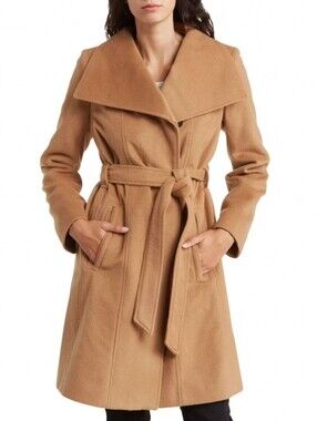 Michael Kors Wool Blend Wrap Belted Trench Coat in Camel XS